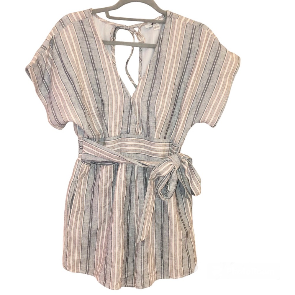 American Eagle Striped Faux‎ Wrap kimono linen Tie Romper Blue Purple size small